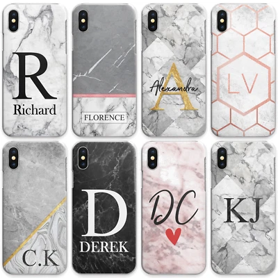 PERSONALISED INITIALS PHONE CASE;MARBLE HARD COVER FOR HUAWEI HONOR 9 10 7X 8X - Image 1 of 4