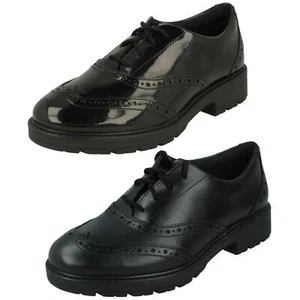 Clarks Girls Lace Up Brogue Detailed School Shoes - Loxham Brogue Y - Picture 1 of 19