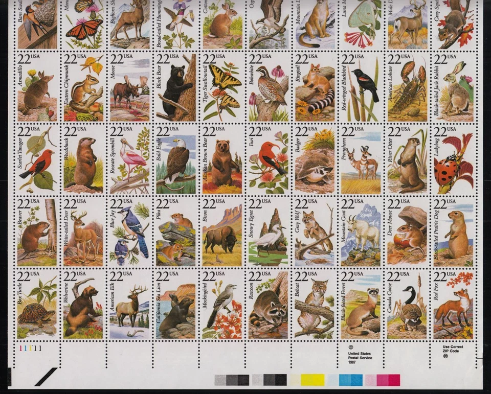 1987 NORTH AMERICAN WILDLIFE 22c Sc 2335a MNH sheet of 50 different -Typical - Image 1 of 1
