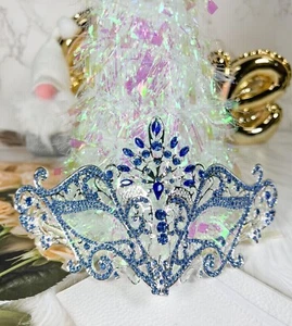 Masquerade Ball Party Mask, Venetian Silver Mask, Mardi Gras Parade Blue Mask - Picture 1 of 5