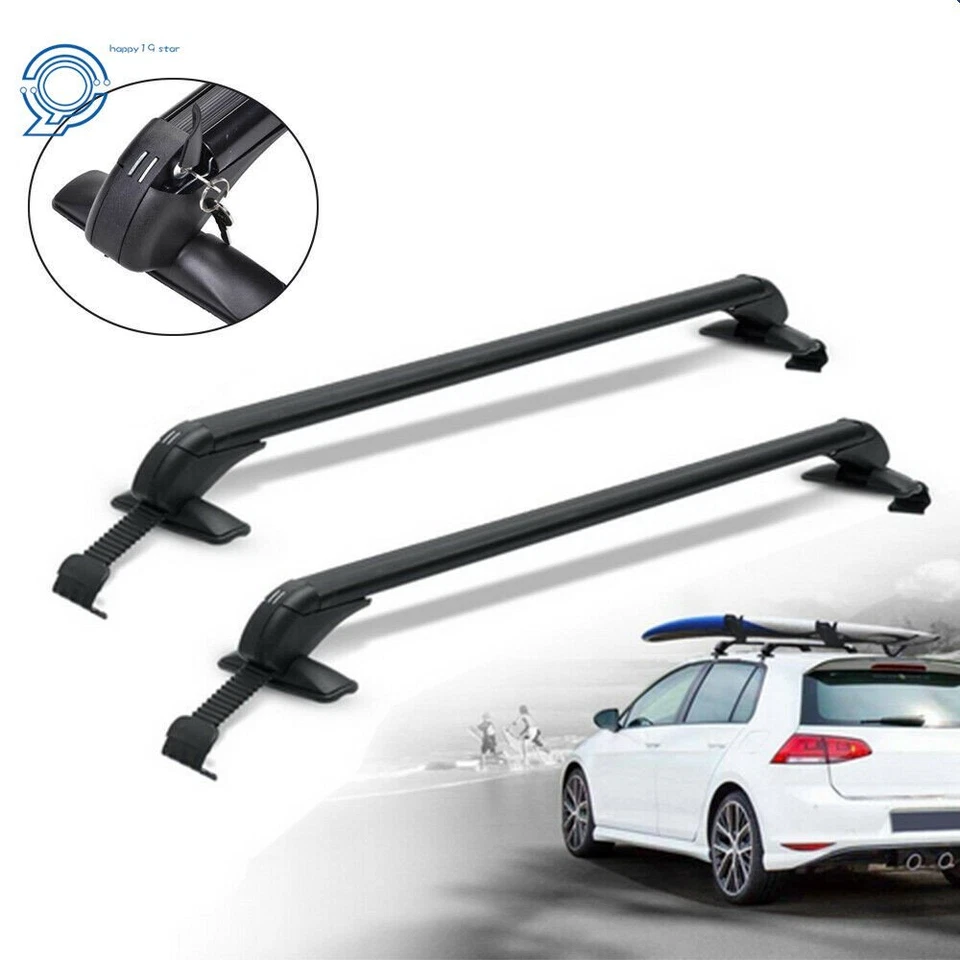 Aluminum Top Luggage Roof Rack Cross Bar Carrier Adjustable Window Frame Black - Image 1 of 4