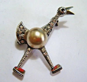 Broche prendedor vintage decorativo años 20 Alemania plata esterlina pájaro caminante vientre de gelatina RS - Imagen 1 de 7