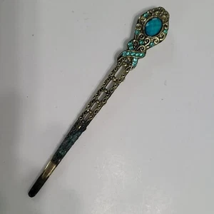Pin palillo de pelo vintage pedrería floral azul bronce - Imagen 1 de 5