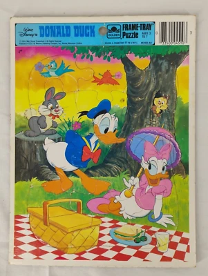 Walt Disney Vintage 1984 Donald Duck & Daisy Golden Frame Tray Puzzle - Image 1 of 4