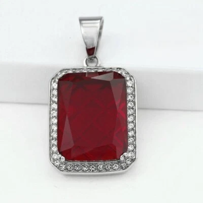Silver Stainless-Steel Rectanle Red Big CZ Eternity Pendant*Unisex.BOX - Image 1 of 3