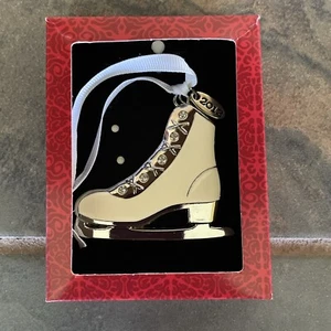 Jeweled Enamel Silver Plated  ICE SKATE Christmas Ornament St. Nicholas Square - Picture 1 of 11