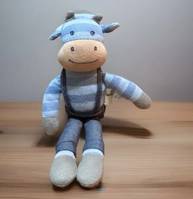 Organic Farm Buddies Pacifier Clip ApplePark Blue Striped Bib Overall Plush - Image 1 of 4