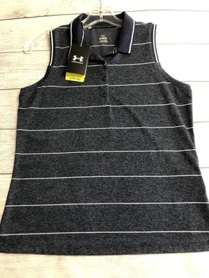 Camisa polo Under Armour para mujer mediana azul marino sin mangas UPF 50 golf a rayas Foto 1 de 4