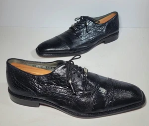 $550 Belvedere Black Genuine Ostrich Leather Dress Shoes Oxfords Mens 10.5 - Picture 1 of 13