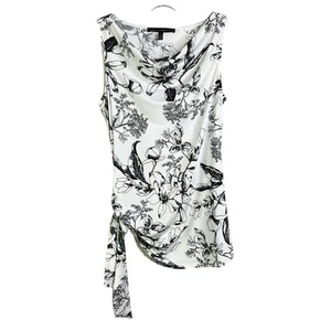 White House Black Market Top Womens Sz S White Black Floral Cowl Neck Sleeveless - Picture 1 of 8