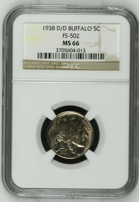 1938 D/D Buffalo Nickel FS-502 NGC Certified MS66 5 Cent Coin - Image 1 of 2
