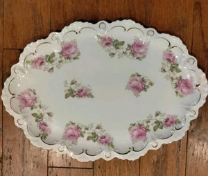 Vintage MZ Austria Porcelain Serving Platter Pink Roses - Picture 1 of 5