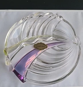 2 Vintage art glass plates - rainbow, shell, 60s, MCM, Cristal Glace Label - Picture 1 of 20