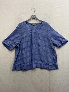 Flachsbluse Damen groß blau Leinen Kurzarm Oversize Lagenlook Beachy - Bild 1 von 8