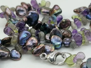 925 Honora Cultured Freshwater Pearl Necklace Keshi Pearl Semi-precious Gemstone - Picture 1 of 23
