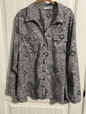 #7368. Kim Rogers Curvy Women's Black/White Long Sleeve Button Blouse. Size 3X - Image 1 of 4