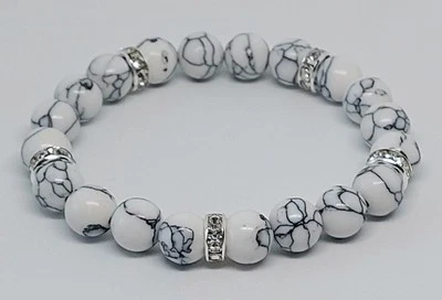 Naturstein Perlen Armband Weißer Howlith Handgefertigt Schmucksteinperlen - Bild 1 von 4