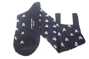 Dapper Classic Mid Calf Socks Black White Skulls - Picture 1 of 1