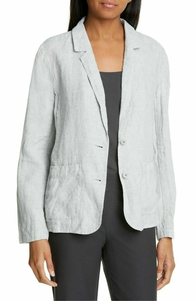 Eileen Fisher Lightweight ORG Linen Metallic Pearl 2 Buttn Blazer Sz L