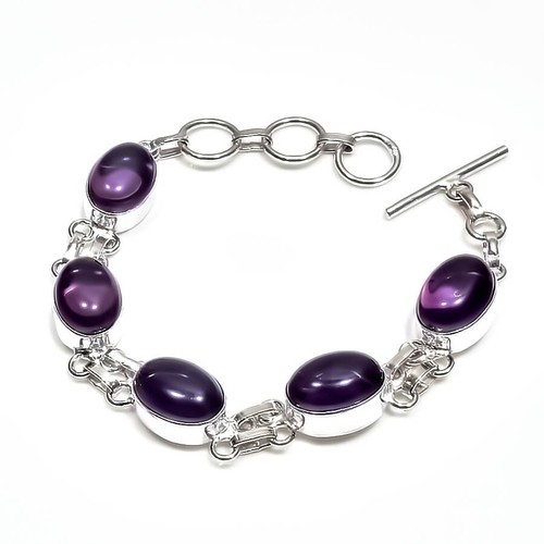 VALENTINO Bracciale gioiello in argento sterling 925 fatto a mano con pietre preziose ametista viola misura 7 8"
