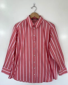 ZARA Women's Shirt Large Pink White Pinstripe Button Up Long Sleeve Blouse - Picture 1 of 7
