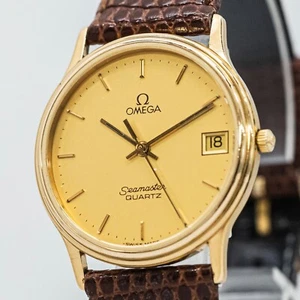 **NEAR MINT** Vintage OMEGA Seamaster Cal.1432 Quartz Gold Dial 32mm Men's Watch - Picture 1 of 16