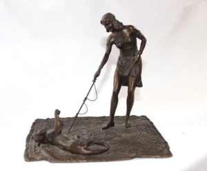 Antique Vintage Art Deco ANTON CHOTKA BRONZE sculpture " The Jaguar Tamer" - Picture 1 of 14