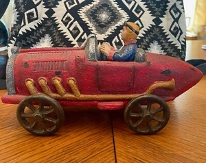 Cast Iron Red Race Car With Driver Reproduction - Picture 1 of 5