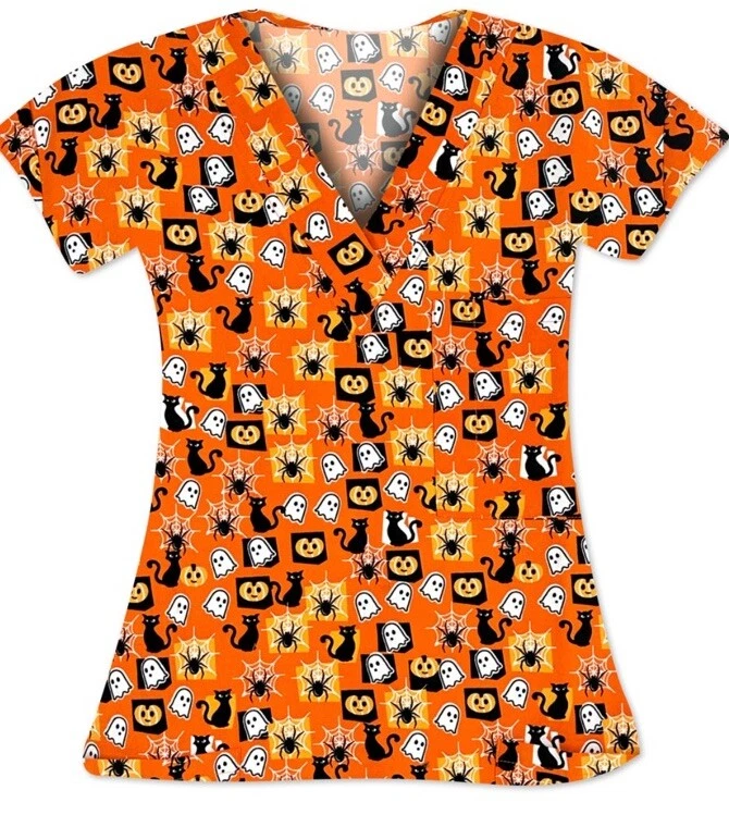 NWT Women's Large Halloween Print I Love Scrubs Scrub Top - Image 1 of 1