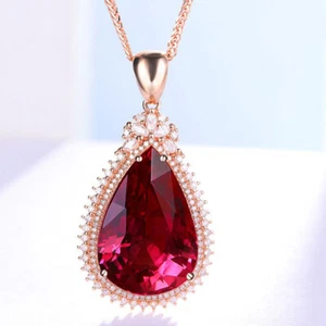 Full Of Stone Water drop Rose Red Garnet Topaz Gemstone Women Necklace Pendant - Picture 1 of 6