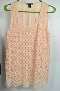 Canotta Forever 21 donna grande rosa foderata pizzo uncinetto trasparente scollo a scoop corta - Foto 1 di 7