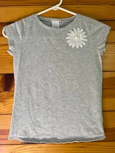 Crewcuts Shirt w/3D Flower Girls Gray Short Sleeve Top Size 10 - Picture 1 of 2