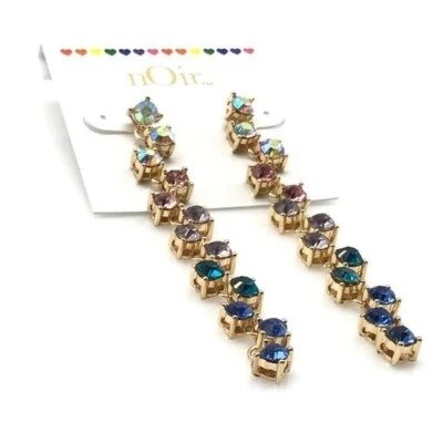 Pendientes colgantes largos de diamantes de imitación multicolores Noir nuevos con etiquetas Foto 1 de 4