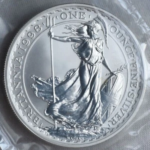 1998 UK Britannia £2 Two Pound 1 Troy Oz BU Silver Coin FACTORY SEALED - Picture 1 of 6