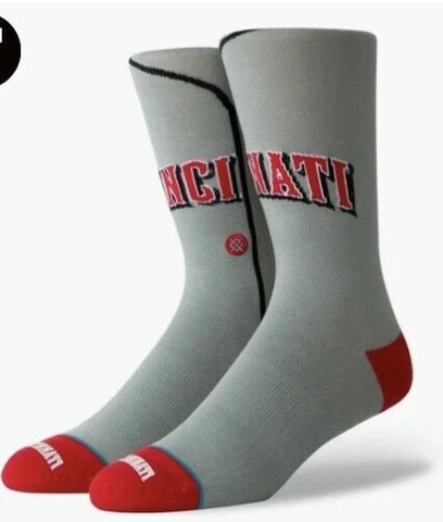 NWT Stance Cincinnati Reds Infiknit Alt Jersey 2 Casual Crew Socks L Grey $20 Cover