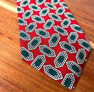 VTG PAUL FREDRICK Geometric Necktie 100% Silk 3-3/4" Wide x 58" Long Red/Green - Picture 1 of 5