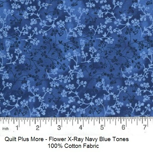 Flower X-Ray Navy Blue Tones 100% Cotton Fabric sold by 1/4 yard off bolt - Image 1 of 1