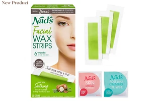 Nad's Facial Wax Strips - Hypoallergenic Wax for Women - 20 Strips + Oil Wipes - Picture 1 of 6