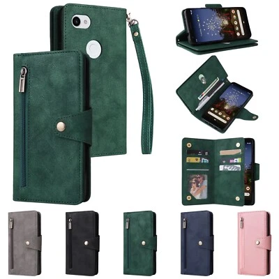 For Google Pixel 3a 4a XL 4 5 5a 6a 8a 9 Pro Zip Wallet Case Leather Flip Cover - Image 1 of 4