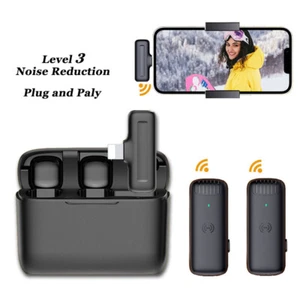 Wireless Lavalier Microphone Portable Audio Video Recording For iPhone Android - Picture 1 of 12