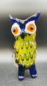 Skurrile Eule mundgeblasen Kunstglas mit Fuß buntes Glas groß schwer - Bild 1 von 9