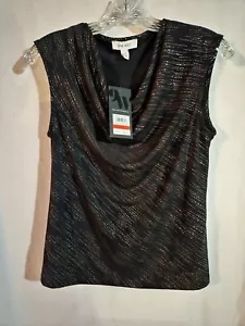 Nine West Sleeveless Scoop Neck Shirt In Black & Silver Size XS NWT MSRP $69 - Picture 1 of 10