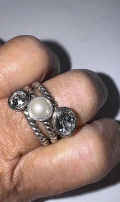 NWT Brighton Pearl CrystalBand Ring Size 7 NEW Silver Plated Stackable 3 - Image 1 of 4