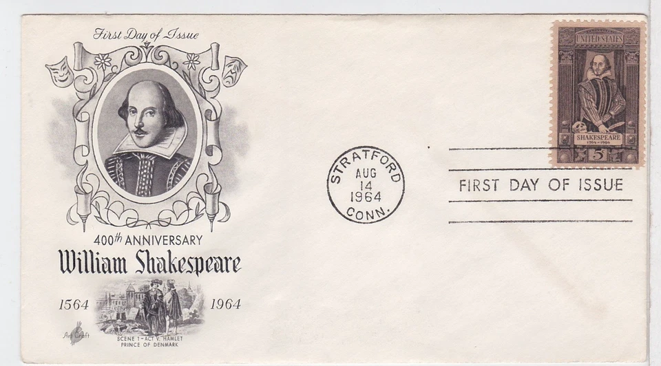 TurtlesTradingPost- William Shakespeare #1250- 1964 FDC Artcraft Cachet - Image 1 of 1