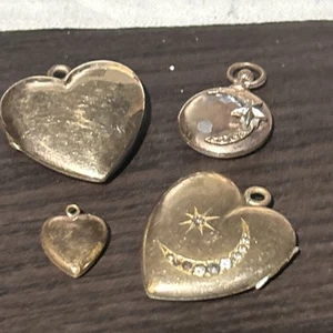 Lot Of 3 Victorian Rose/Yellow Gold filled Photo Lockets + 1 Charm ALL GOLD LOSS - Picture 1 of 19