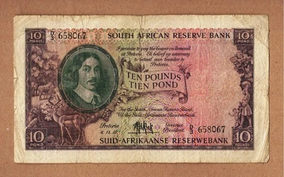 Rare Banknote SOUTH AFRICA   10 Pounds  P 98  , prefix  D/3 658067 , see scan. - Image 1 of 2