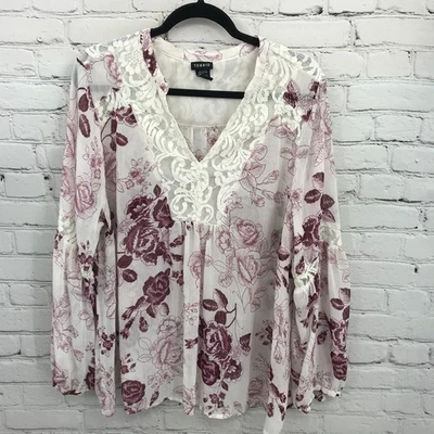 Blusa Torrid Top Mujer 3X Blanca Transparente Encaje Ligera Floral Manga Larga Foto 1 de 4