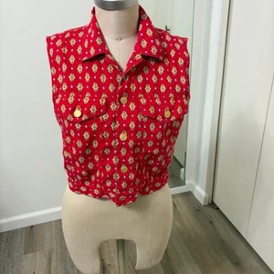 Vintage Liz Wear Red Women's Button Down Vest Petite Small - Picture 1 of 6