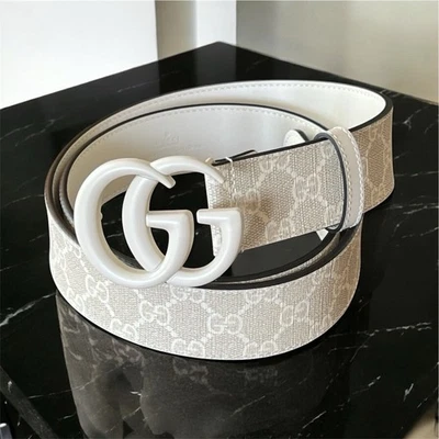 Cinturón GUCCI 100% Cuero Blanco Doble G Hebilla Estampado Guccisima US 38 IT 95 $730 Foto 1 de 4
