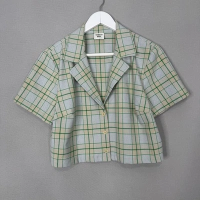 Sunday Best Aritzia Tuesday Boxy Shirt Womens Large Green Plaid Cropped Academia - Image 1 of 4